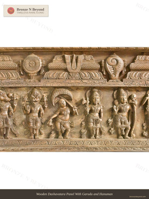Wooden Dashavatara Panel With Garuda and Hanuman