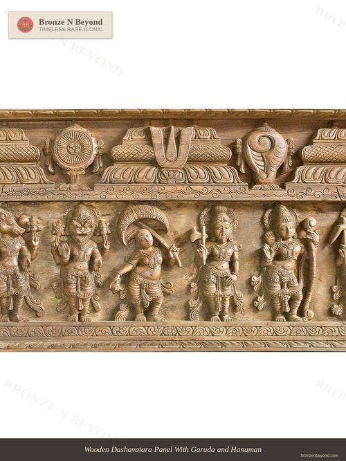 Wooden Dashavatara Panel With Garuda and Hanuman
