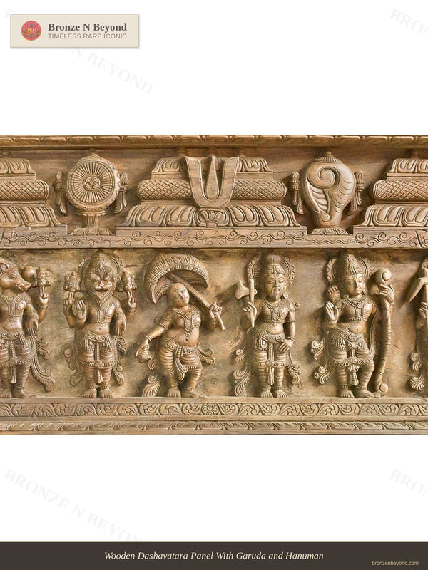 Wooden Dashavatara Panel With Garuda and Hanuman