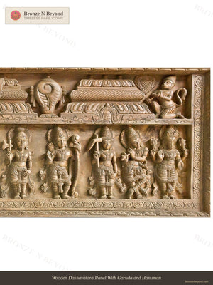 Wooden Dashavatara Panel With Garuda and Hanuman