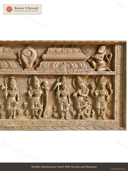 Wooden Dashavatara Panel With Garuda and Hanuman