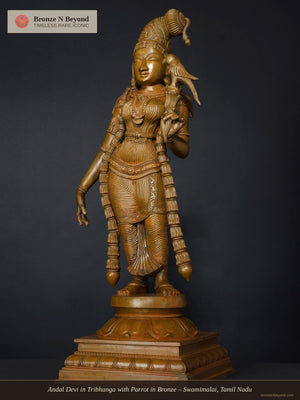 Andal Devi in Tribhanga with Parrot in Bronze – Swamimalai, Tamil Nadu