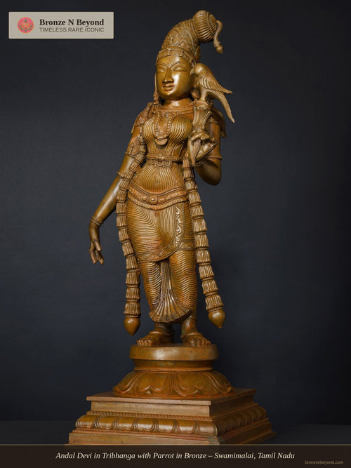 Andal Devi in Tribhanga with Parrot in Bronze – Swamimalai, Tamil Nadu