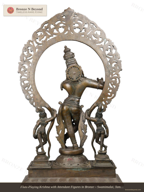Flute-Playing Krishna with Attendant Figures in Bronze – Swamimalai, Tamil Nadu