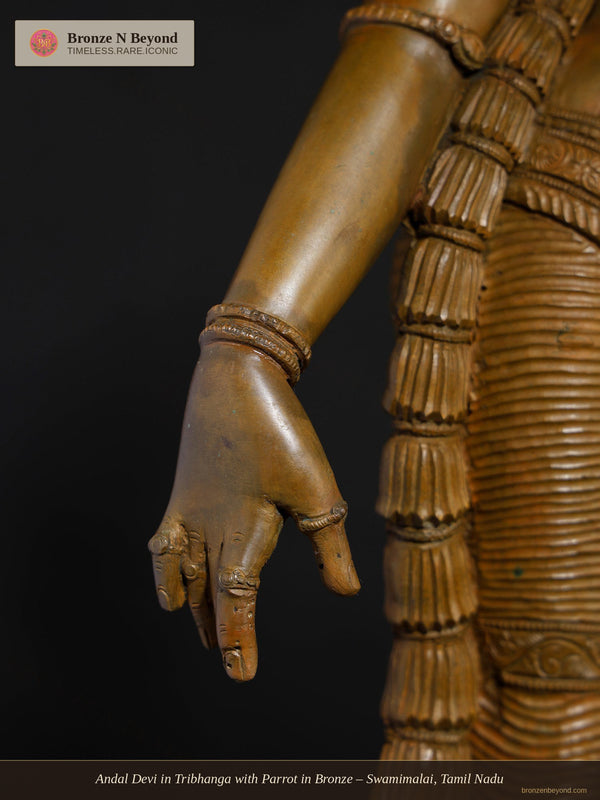 Andal Devi in Tribhanga with Parrot in Bronze – Swamimalai, Tamil Nadu