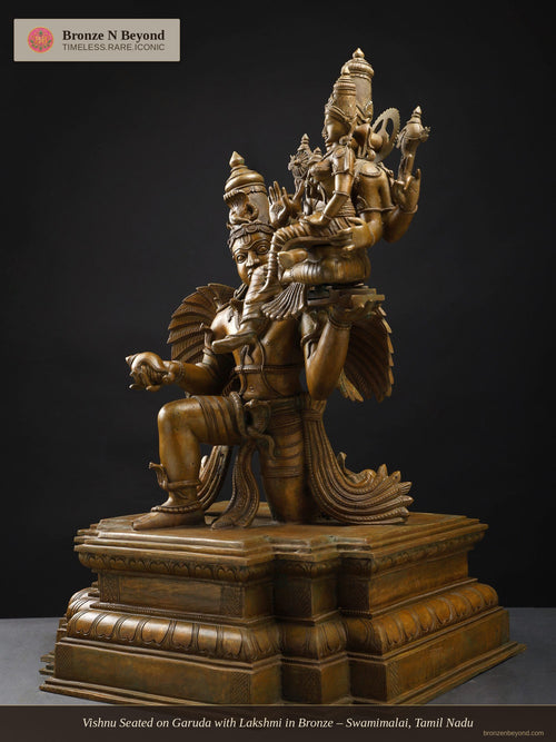 Vishnu Seated on Garuda with Lakshmi in Bronze – Swamimalai, Tamil Nadu