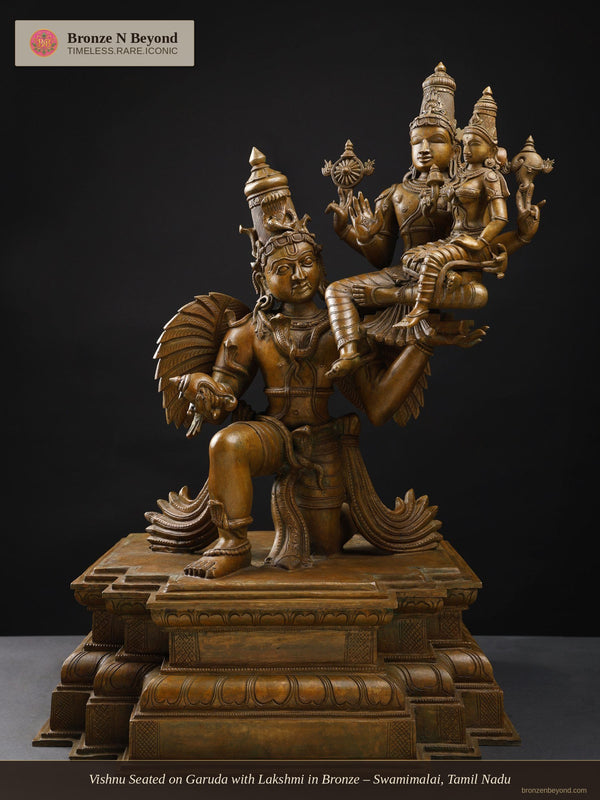 Vishnu Seated on Garuda with Lakshmi in Bronze