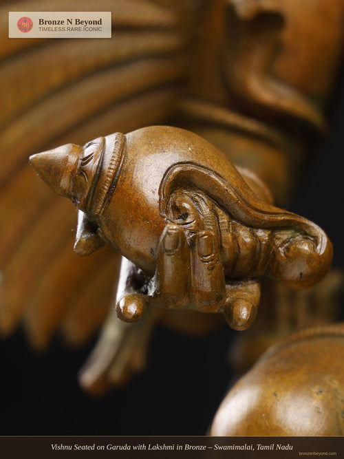 Vishnu Seated on Garuda with Lakshmi in Bronze – Swamimalai, Tamil Nadu