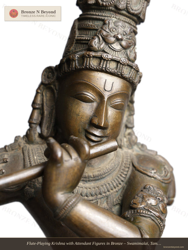 Flute-Playing Krishna with Attendant Figures in Bronze – Swamimalai, Tamil Nadu