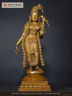 Andal Devi in Tribhanga with Parrot in Bronze