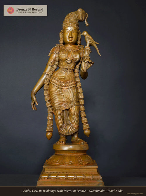 Andal Devi in Tribhanga with Parrot in Bronze