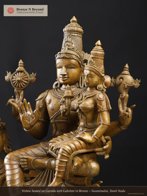 Vishnu Seated on Garuda with Lakshmi in Bronze – Swamimalai, Tamil Nadu