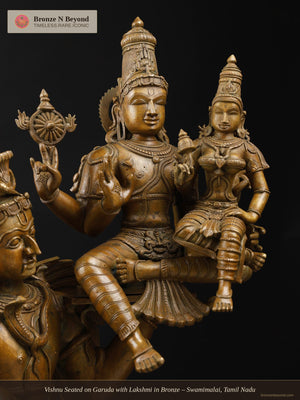 Vishnu Seated on Garuda with Lakshmi in Bronze – Swamimalai, Tamil Nadu