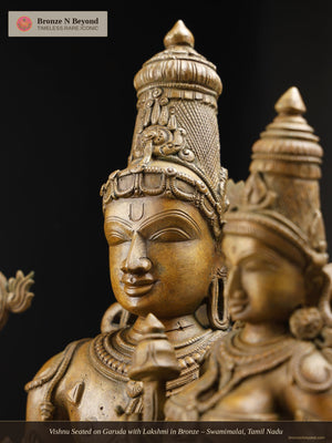 Vishnu Seated on Garuda with Lakshmi in Bronze – Swamimalai, Tamil Nadu