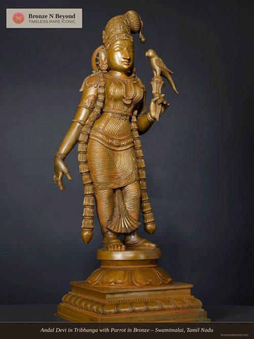 Andal Devi in Tribhanga with Parrot in Bronze – Swamimalai, Tamil Nadu