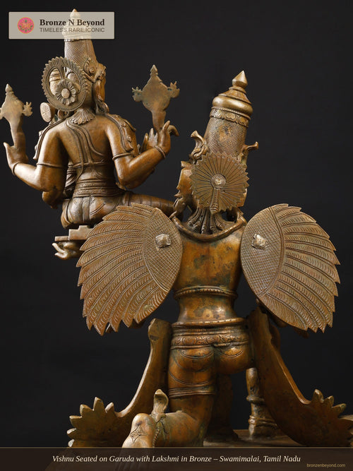 Vishnu Seated on Garuda with Lakshmi in Bronze – Swamimalai, Tamil Nadu