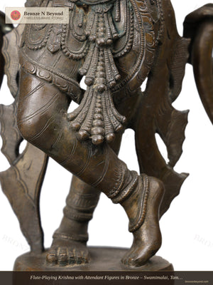 Flute-Playing Krishna with Attendant Figures in Bronze – Swamimalai, Tamil Nadu