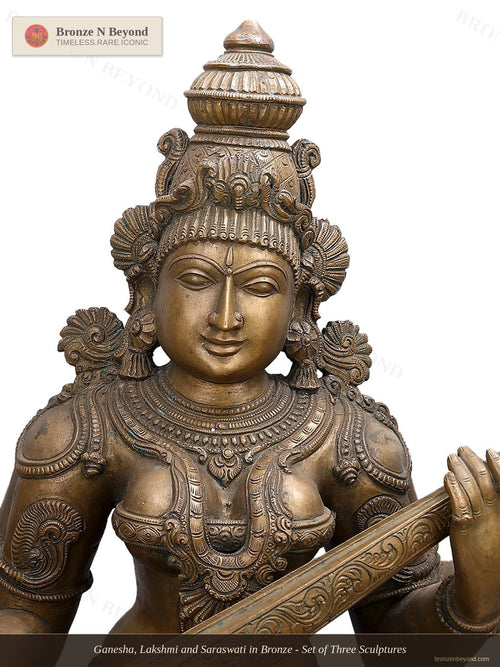 Ganesha, Lakshmi and Saraswati in Bronze - Set of Three Sculptures