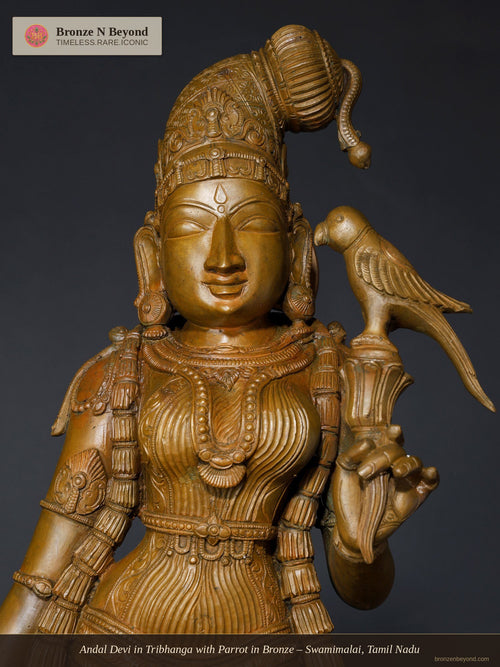 Andal Devi in Tribhanga with Parrot in Bronze – Swamimalai, Tamil Nadu