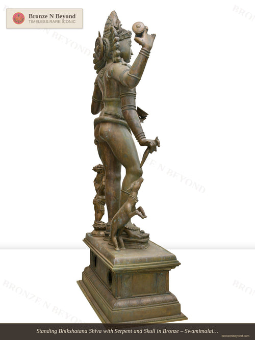 Standing Bhikshatana Shiva with Serpent and Skull in Bronze – Swamimalai, Tamil Nadu
