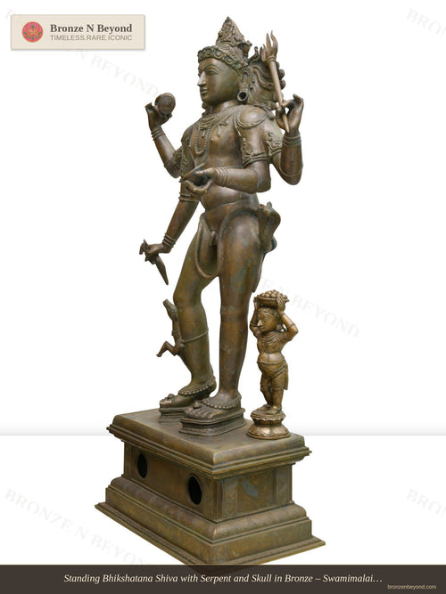 Standing Bhikshatana Shiva with Serpent and Skull in Bronze – Swamimalai, Tamil Nadu