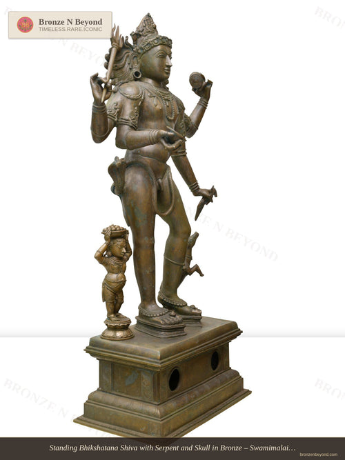 Standing Bhikshatana Shiva with Serpent and Skull in Bronze – Swamimalai, Tamil Nadu