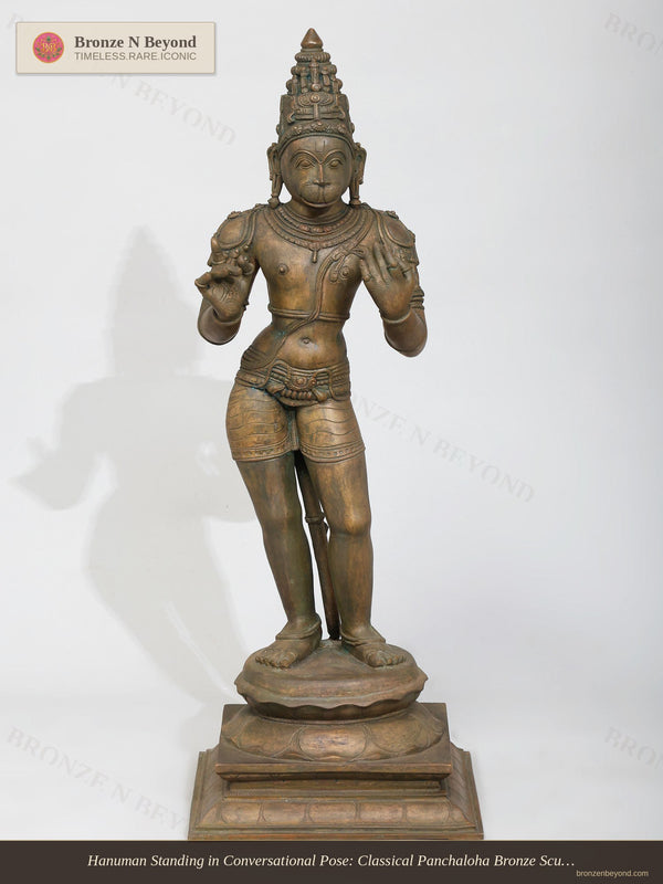 Hanuman Standing in Conversational Pose: Classical Panchaloha Bronze Sculpture