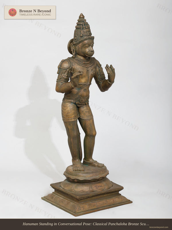 Hanuman Standing in Conversational Pose: Classical Panchaloha Bronze Sculpture