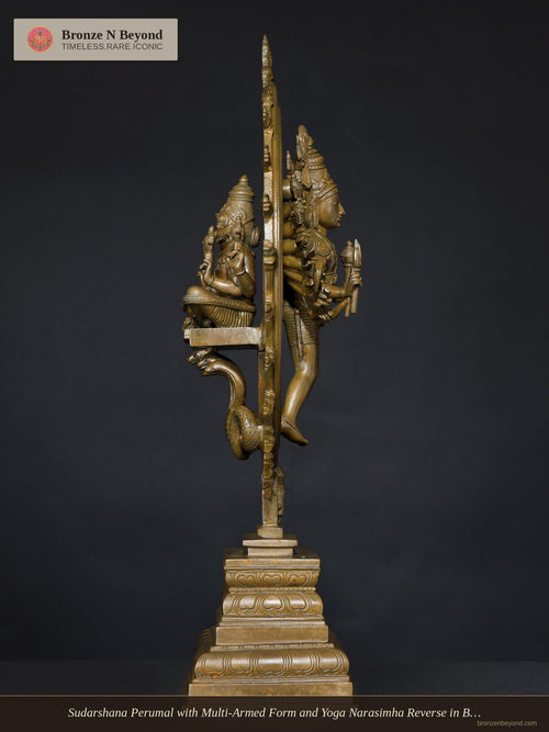 Sudarshana Perumal with Multi-Armed Form and Yoga Narasimha Reverse in Bronze – Swamimalai, Tamil Nadu