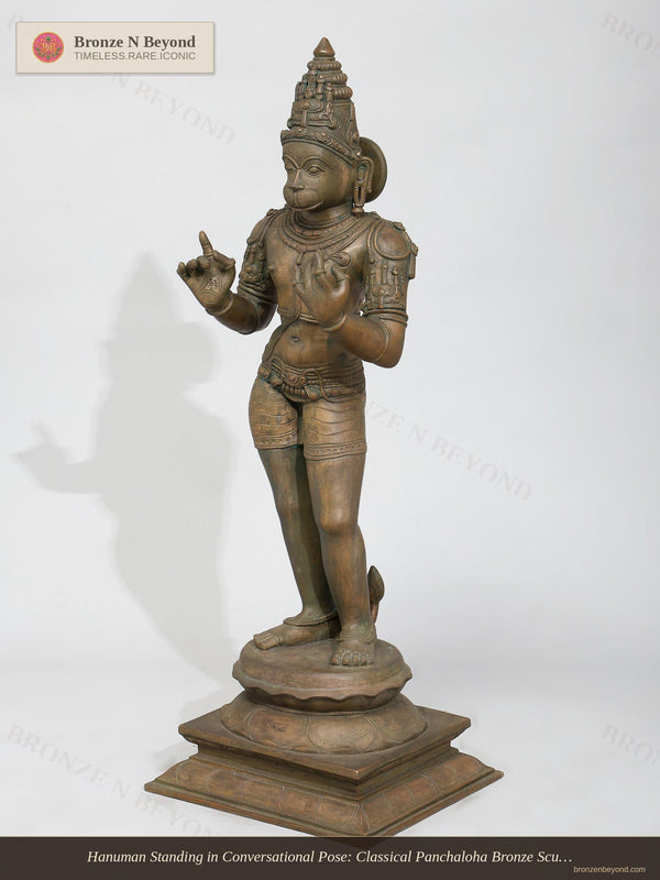 Hanuman Standing in Conversational Pose: Classical Panchaloha Bronze Sculpture