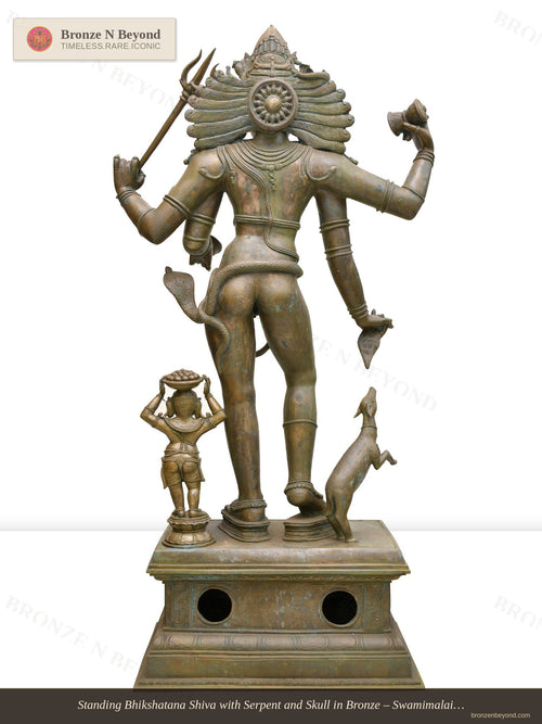 Standing Bhikshatana Shiva with Serpent and Skull in Bronze – Swamimalai, Tamil Nadu