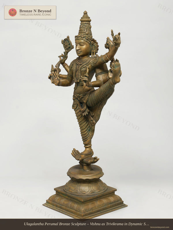 Ulagalantha Perumal Bronze Sculpture – Vishnu as Trivikrama in Dynamic Stride