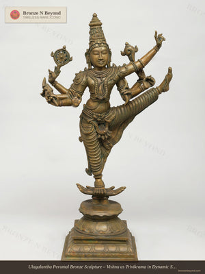 Ulagalantha Perumal Bronze Sculpture – Vishnu as Trivikrama in Dynamic Stride