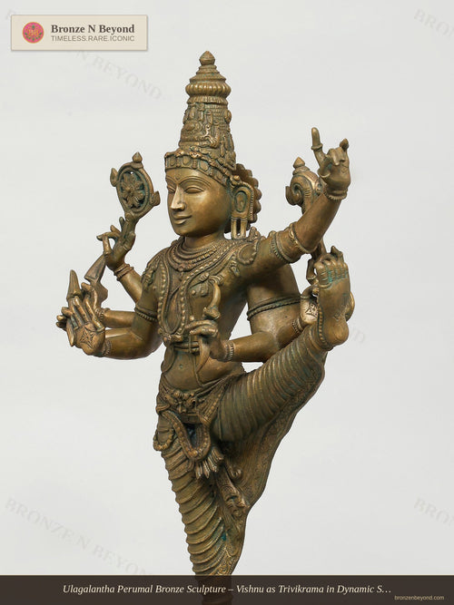 Ulagalantha Perumal Bronze Sculpture – Vishnu as Trivikrama in Dynamic Stride