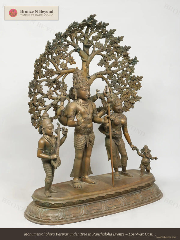 Monumental Shiva Parivar under Tree in Panchaloha Bronze – Lost-Wax Cast, Swamimalai, Tamil Nadu