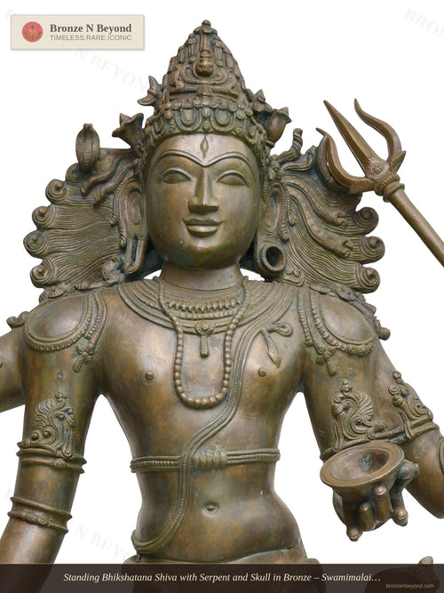 Standing Bhikshatana Shiva with Serpent and Skull in Bronze – Swamimalai, Tamil Nadu