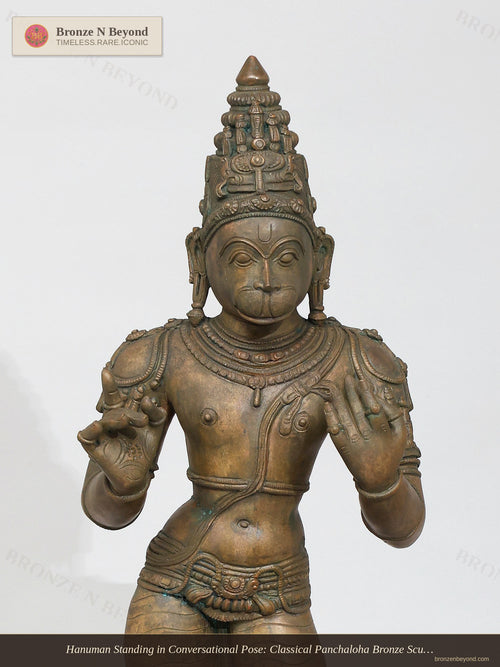 Hanuman Standing in Conversational Pose: Classical Panchaloha Bronze Sculpture