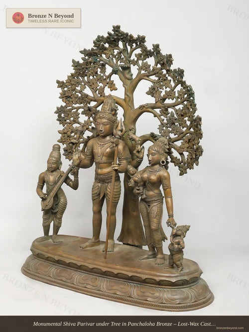 Monumental Shiva Parivar under Tree in Panchaloha Bronze – Lost-Wax Cast, Swamimalai, Tamil Nadu