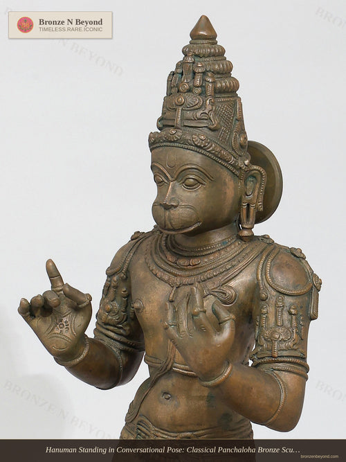 Hanuman Standing in Conversational Pose: Classical Panchaloha Bronze Sculpture
