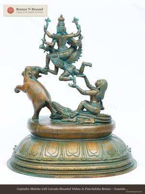 Gajendra Moksha with Garuda-Mounted Vishnu in Panchaloha Bronze – Swamimalai, Tamil Nadu