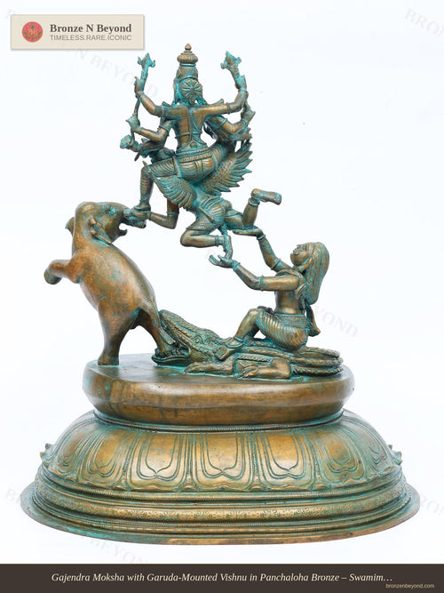 Gajendra Moksha with Garuda-Mounted Vishnu in Panchaloha Bronze – Swamimalai, Tamil Nadu