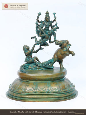 Gajendra Moksha with Garuda-Mounted Vishnu in Panchaloha Bronze