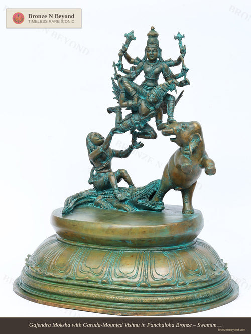 Gajendra Moksha with Garuda-Mounted Vishnu in Panchaloha Bronze – Swamimalai, Tamil Nadu