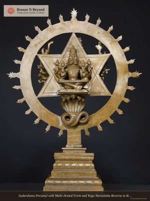 Sudarshana Perumal with Multi-Armed Form and Yoga Narasimha Reverse in Bronze – Swamimalai, Tamil Nadu