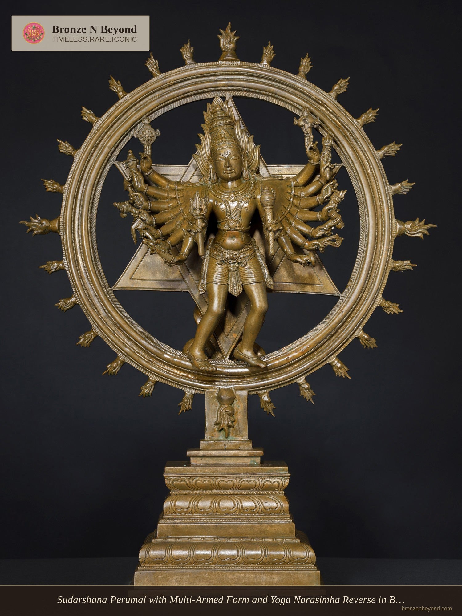 Sudarshana Perumal with Multi-Armed Form and Yoga Narasimha Reverse in Bronze