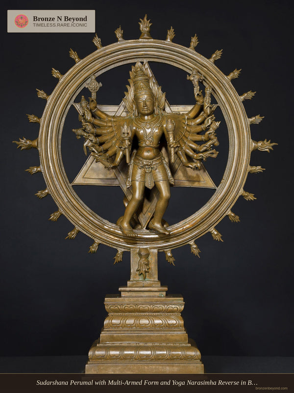 Sudarshana Perumal with Multi-Armed Form and Yoga Narasimha Reverse in Bronze