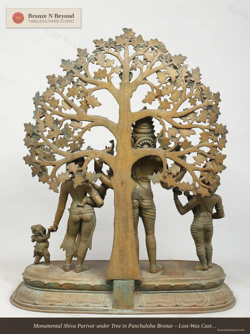 Monumental Shiva Parivar under Tree in Panchaloha Bronze – Lost-Wax Cast, Swamimalai, Tamil Nadu