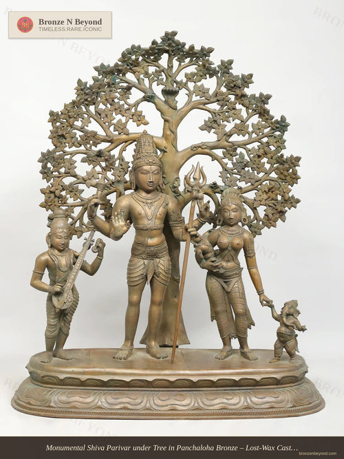 Monumental Shiva Parivar under Tree in Panchaloha Bronze