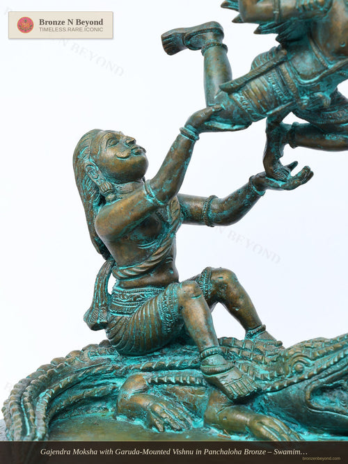 Gajendra Moksha with Garuda-Mounted Vishnu in Panchaloha Bronze – Swamimalai, Tamil Nadu