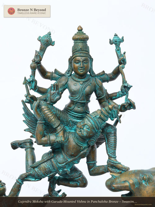 Gajendra Moksha with Garuda-Mounted Vishnu in Panchaloha Bronze – Swamimalai, Tamil Nadu